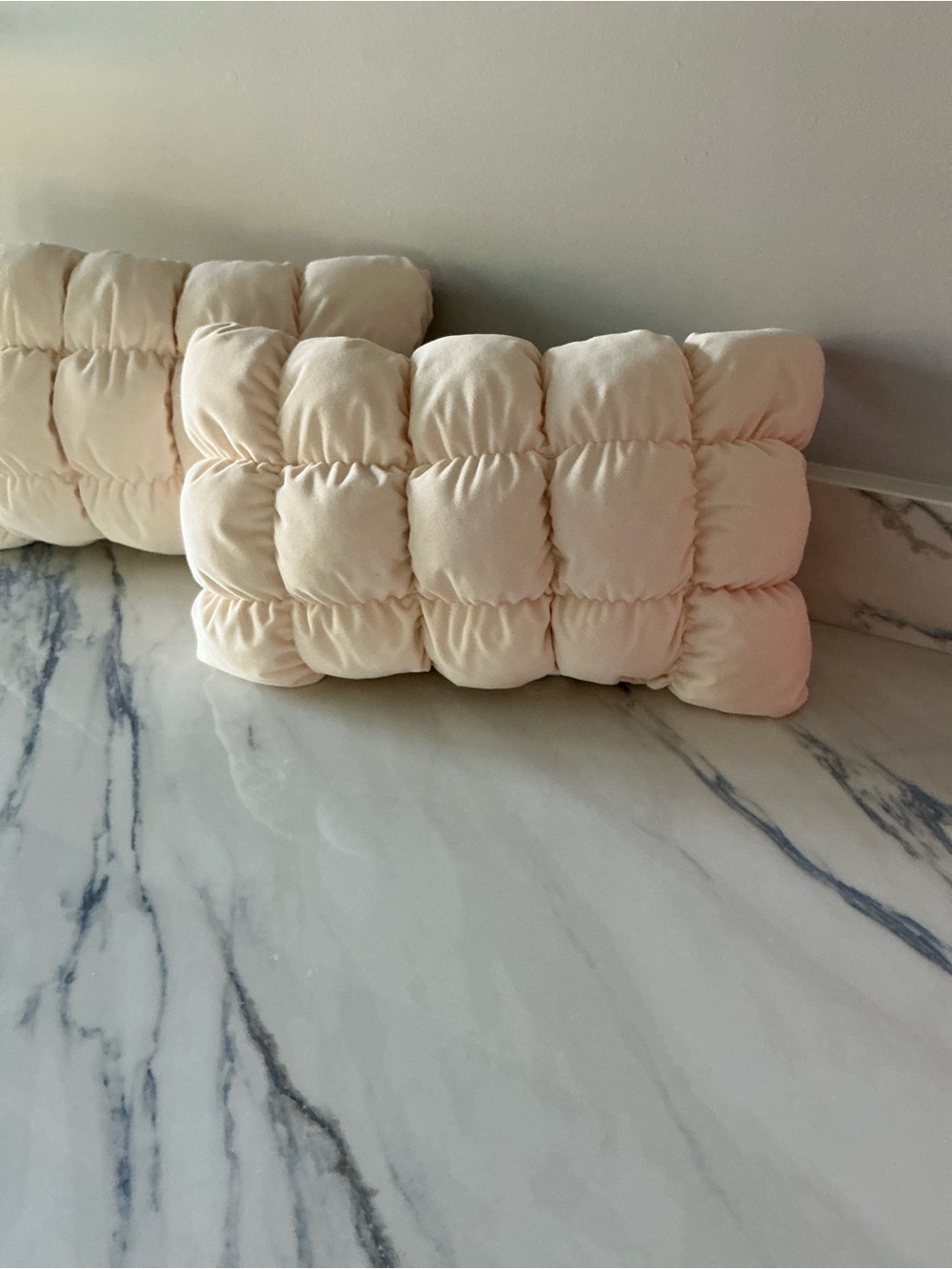 Plush Quilted Rectangular Pillow Pair in Soft Beige